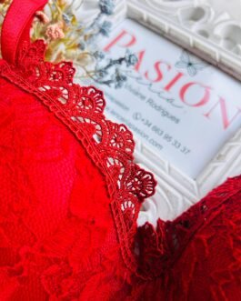 Conjunto Lencería Roja Corazón Encaje Pasión