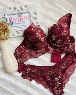 Conjunto Lencería Vino Encaje Pasión